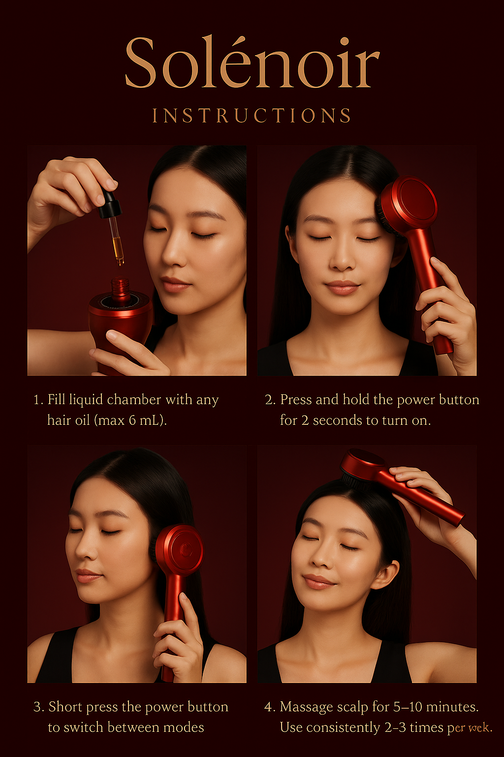 SOLÉNOIR™ Luxury LED Hair Growth Brush – Red Light Scalp Therapy Device